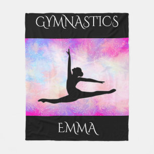 Gymnastics fleece blanket with personalised name.