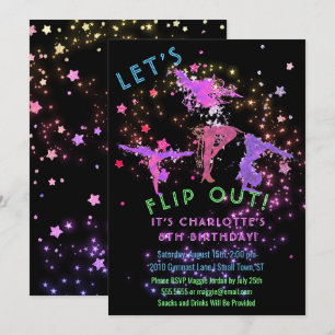 Gymnastics Flip Girls Birthday Party Invitation