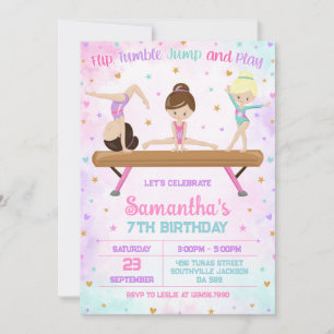 Gymnastics Flip Tumble Jump Birthday Invitation