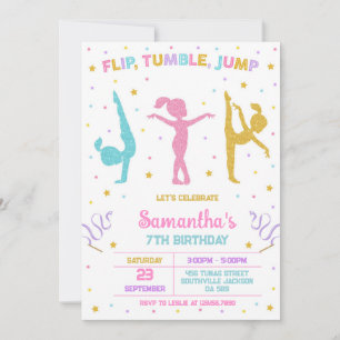 Gymnastics Flip Tumble Jump Birthday Invitation