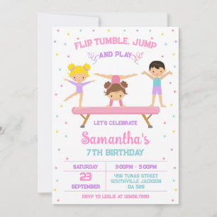 Gymnastics Flip Tumble Jump Birthday Invitation