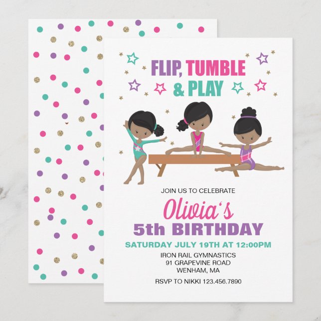 Gymnastics Flip Tumble & Play Birthday Invitation (Front/Back)