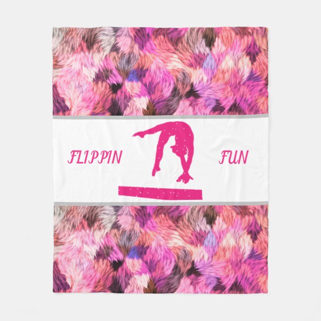 GYMNASTICS "FLIPPIN FUN" FLEECE BLANKET. BLANKET (Front)
