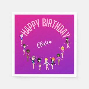 Gymnastics Friends "Happy Birthday" Pink Purple   Napkin