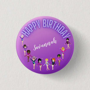 Gymnastics Friends "Happy Birthday" Purple Ombre 3 Cm Round Badge