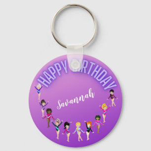 Gymnastics Friends "Happy Birthday" Purple Ombre Key Ring