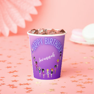 Gymnastics Friends "Happy Birthday" Purple Ombre Paper Cups