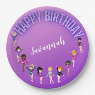Gymnastics Friends "Happy Birthday" Purple Ombre Paper Plate