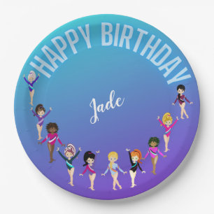 Gymnastics Friends "Happy Birthday" Turquoise Paper Plate