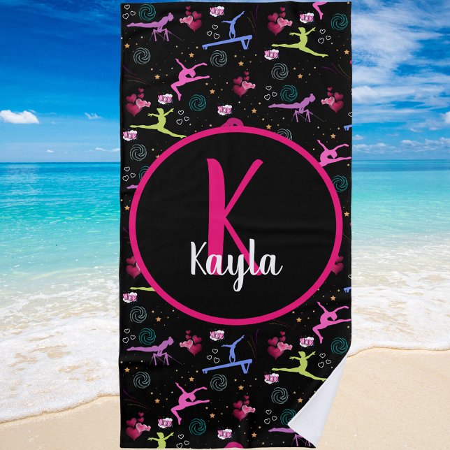 Gymnastics Fun Print Monogrammed   Beach Towel (Creator Uploaded)
