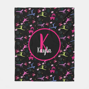 Gymnastics Fun Print Monogrammed  Fleece Blanket