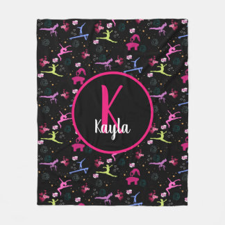 Gymnastics Fun Print Monogrammed Fleece Blanket