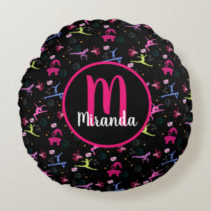 Gymnastics Fun Print Monogrammed  Round Cushion