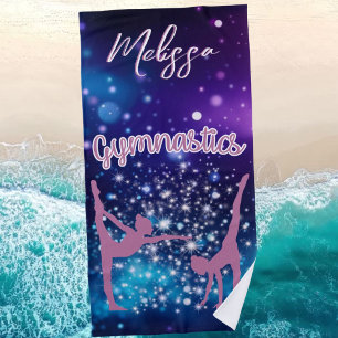 Gymnastics Galaxy Purple Turquoise Personalised Beach Towel