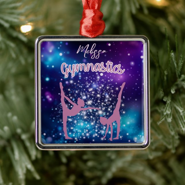 Gymnastics Galaxy Purple Turquoise Personalised Metal Tree Decoration (Tree)