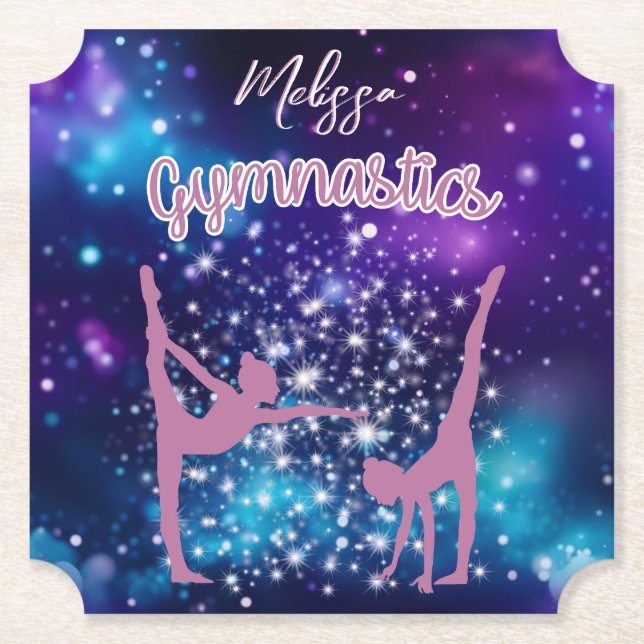 Gymnastics Galaxy Purple Turquoise Personalised Paper Coaster (Front)