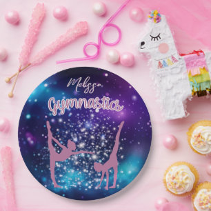 Gymnastics Galaxy Purple Turquoise Personalised Paper Plate