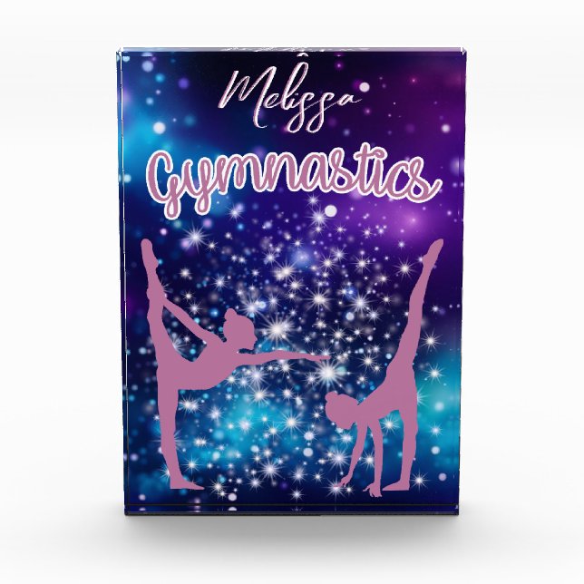 Gymnastics Galaxy Purple Turquoise Personalised Photo Block (Front)