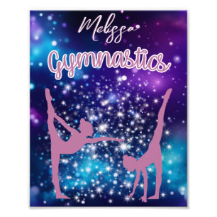 Gymnastics Galaxy Purple Turquoise Personalised Photo Print
