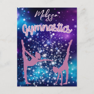Gymnastics Galaxy Purple Turquoise Personalised Postcard