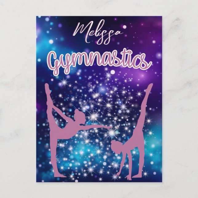 Gymnastics Galaxy Purple Turquoise Personalised Postcard (Front)