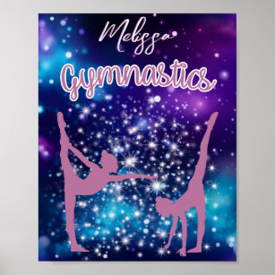 Gymnastics Galaxy Purple Turquoise Personalised Poster
