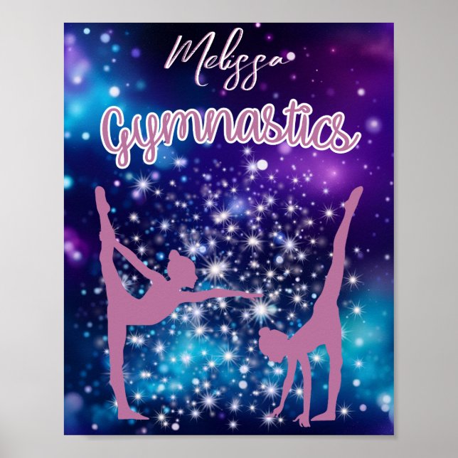 Gymnastics Galaxy Purple Turquoise Personalised Poster (Front)