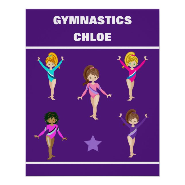 GYMNASTICS GIFT WITH 5 GYMNASTS PERSONALIZED POSTER (Front)