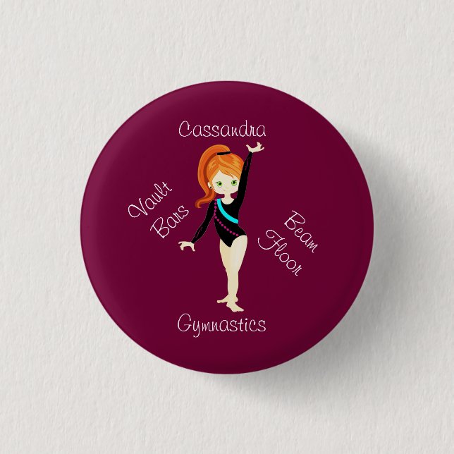 Gymnastics Ginger Hair, Green Eyes, Black Leo      3 Cm Round Badge (Front)