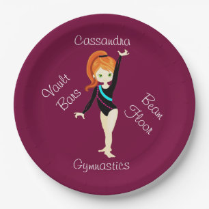 Gymnastics Ginger Hair, Green Eyes, Black Leo     Paper Plate