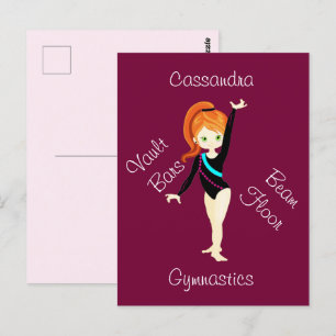 Gymnastics Ginger Hair, Green Eyes, Black Leo Postcard