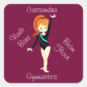 Gymnastics Ginger Hair, Green Eyes, Black Leo   Square Sticker
