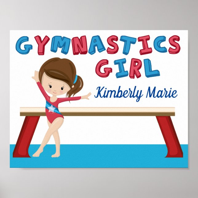 Gymnastics Girl Blue Monogram Cute Gymnast Room Poster (Front)