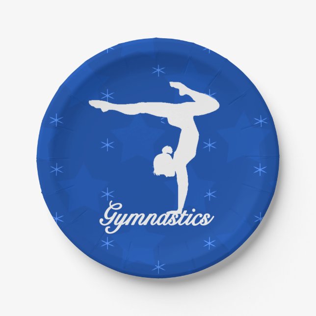 Gymnastics Girl Blue Stars Paper Plate (Front)