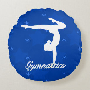 Gymnastics Girl Blue Stars Round Cushion