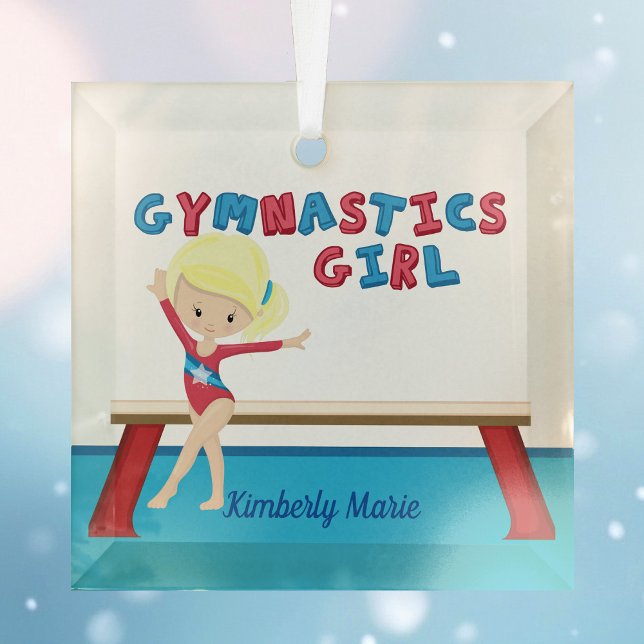 Gymnastics Girl Cute Blond Custom Christmas Glass Tree Decoration (Creator Uploaded)