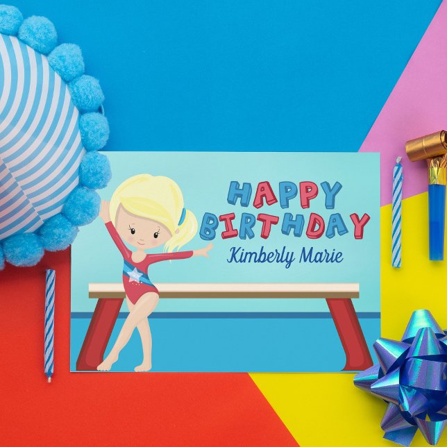 Gymnastics Girl Cute Blonde Gymnast Birthday Card (Creator Uploaded)