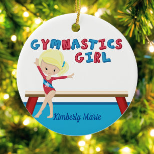 Gymnastics Girl Cute Blonde Gymnast Personalised Ceramic Tree Decoration