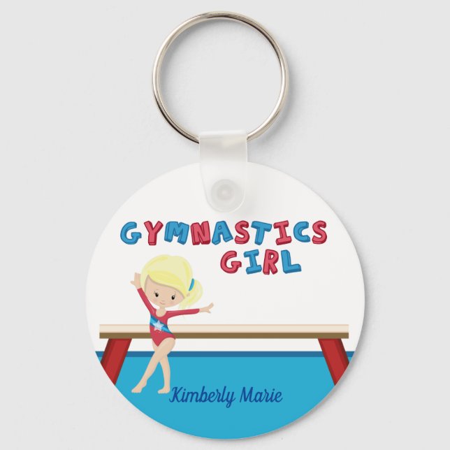 Gymnastics Girl Cute Blonde Gymnast Personalised Key Ring (Front)