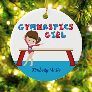 Gymnastics Girl Cute Blue Monogram Gymnast Ceramic Tree Decoration