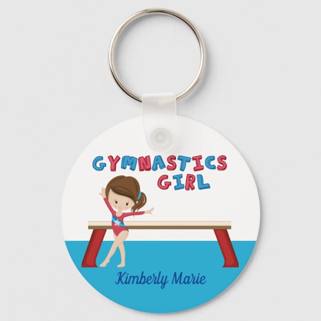 Gymnastics Girl Cute Personalised Gymnast Beam Key Ring (Front)