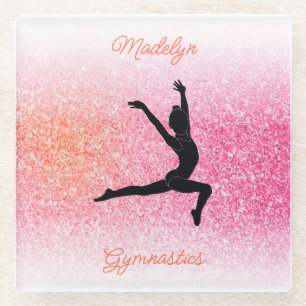Gymnastics Girl in Gymnast Leotard Pink Tangerine Glass Coaster