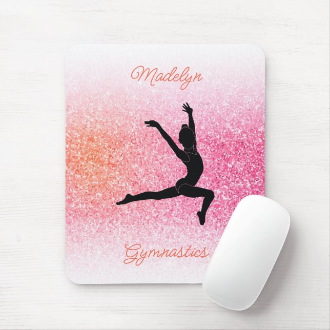 Gymnastics Girl in Gymnast Leotard Pink Tangerine Mouse Mat (With Mouse)