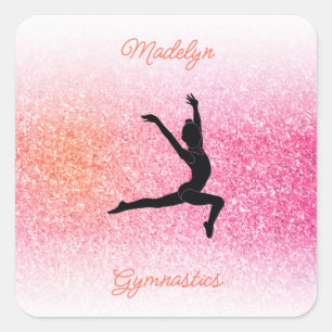 Gymnastics Girl in Gymnast Leotard Pink Tangerine Square Sticker