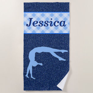 Gymnastics Girl Light Blue Dark Blue Beach Towel