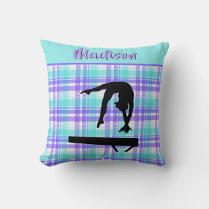 Gymnastics Girl Lilac Purple and Aqua Personalised Cushion