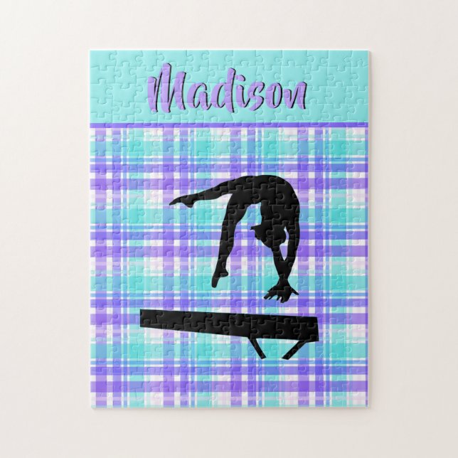Gymnastics Girl Lilac Purple and Aqua Personalised Jigsaw Puzzle (Vertical)