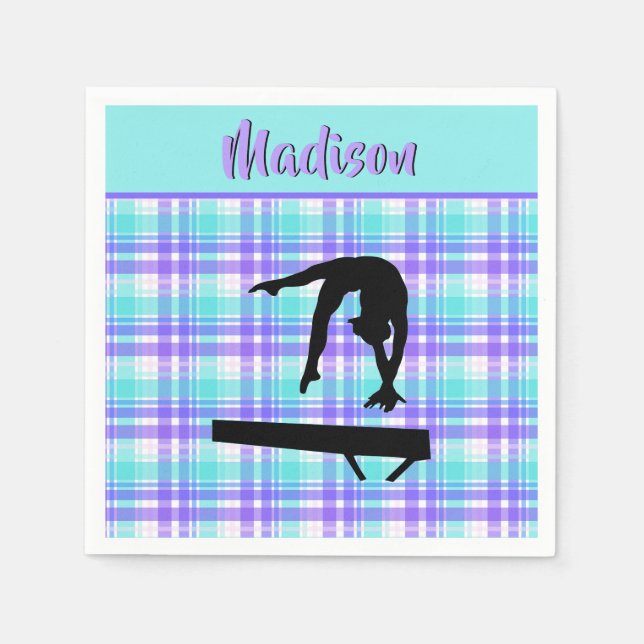 Gymnastics Girl Lilac Purple and Aqua Personalised Napkin (Front)