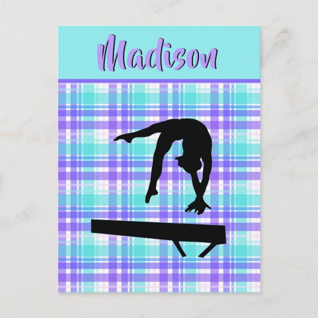 Gymnastics Girl Lilac Purple and Aqua Personalised Postcard (Front)