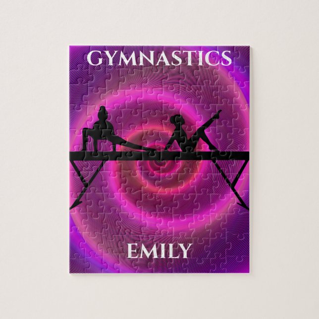 Gymnastics girl puzzle with personalised name. (Vertical)